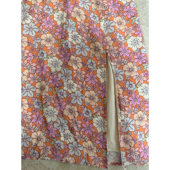 Aritzia Sunday Best Pastel Floral Dress Midi Thigh Slit Pink Orange Size Small - Picture 5 of 10
